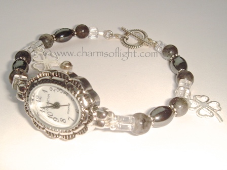 Clear Quartz, Hematite & Larvikite Watch Bracelet